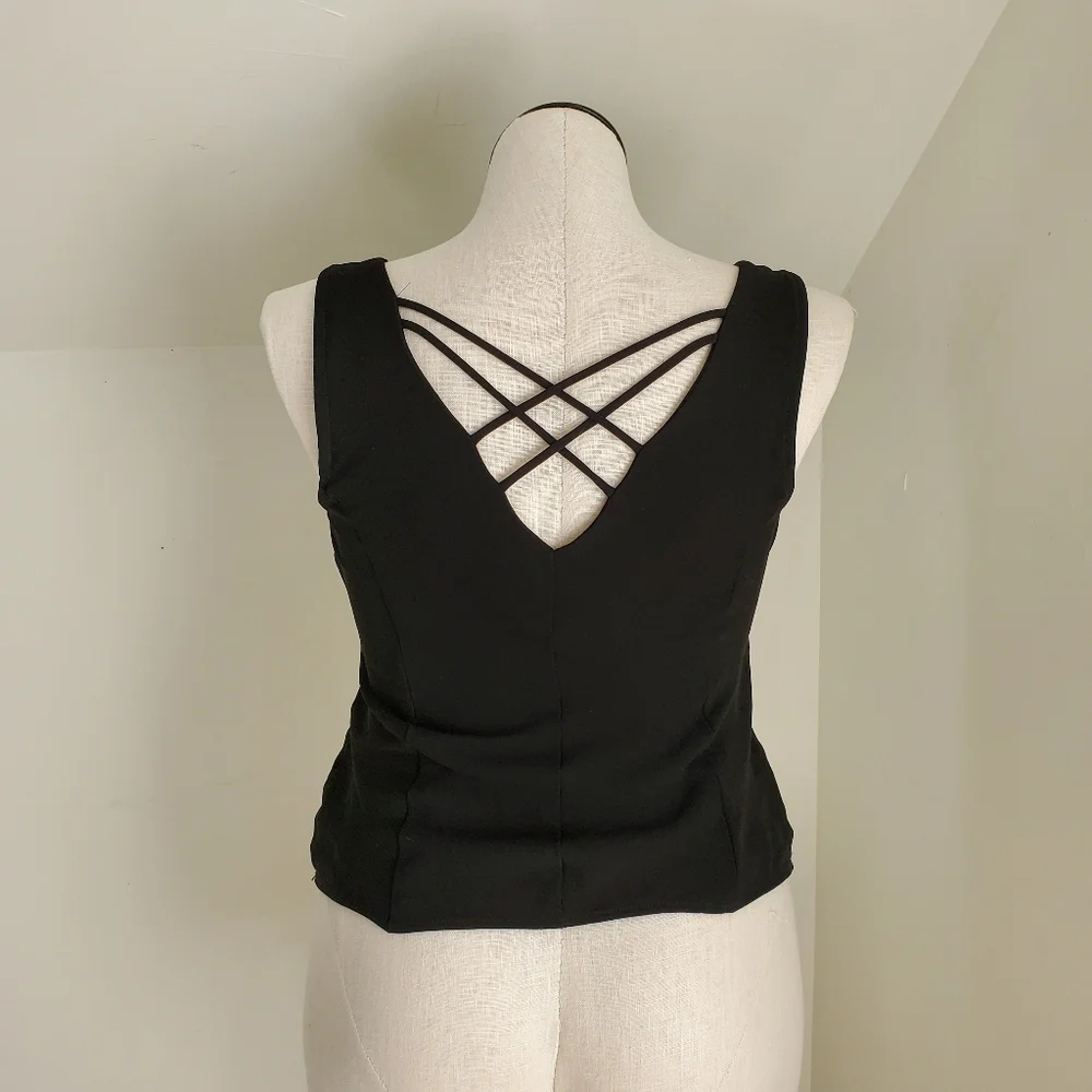 90s Vintage Black Cowl Neck Top with beaded scalloped trim and strappy back - Picture 5 of 5